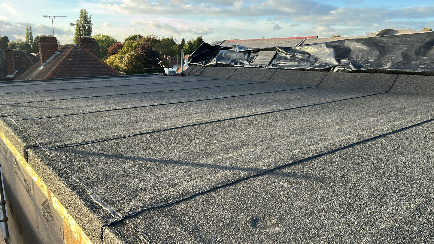 Roof with a newly installed waterproofing system