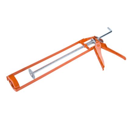 Orange caulking gun on a white background